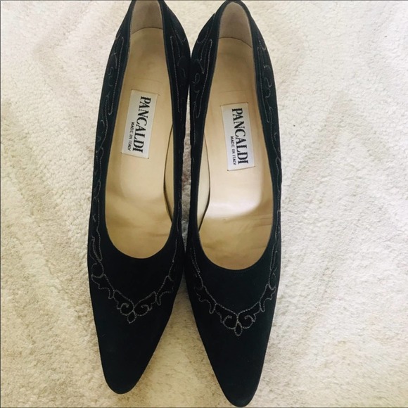 Pancaldi Suede Gold Embellished Pointed Toe Heels - Picture 1 of 5